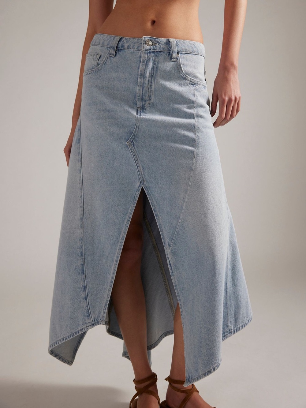 Free People We the Free Aquarius Denim Maxi Skirt-Frostwire - Picture 2 of 9